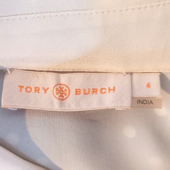 Tory Burch Navy Polka Dot Cream Scallop Silk Blouse - Picture 8 of 10